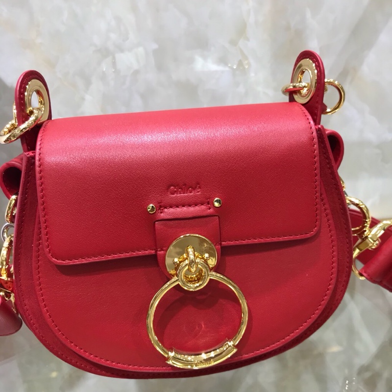 Chloe Small Tess Shoulder Bag In Red Shiny Calfskin Leather